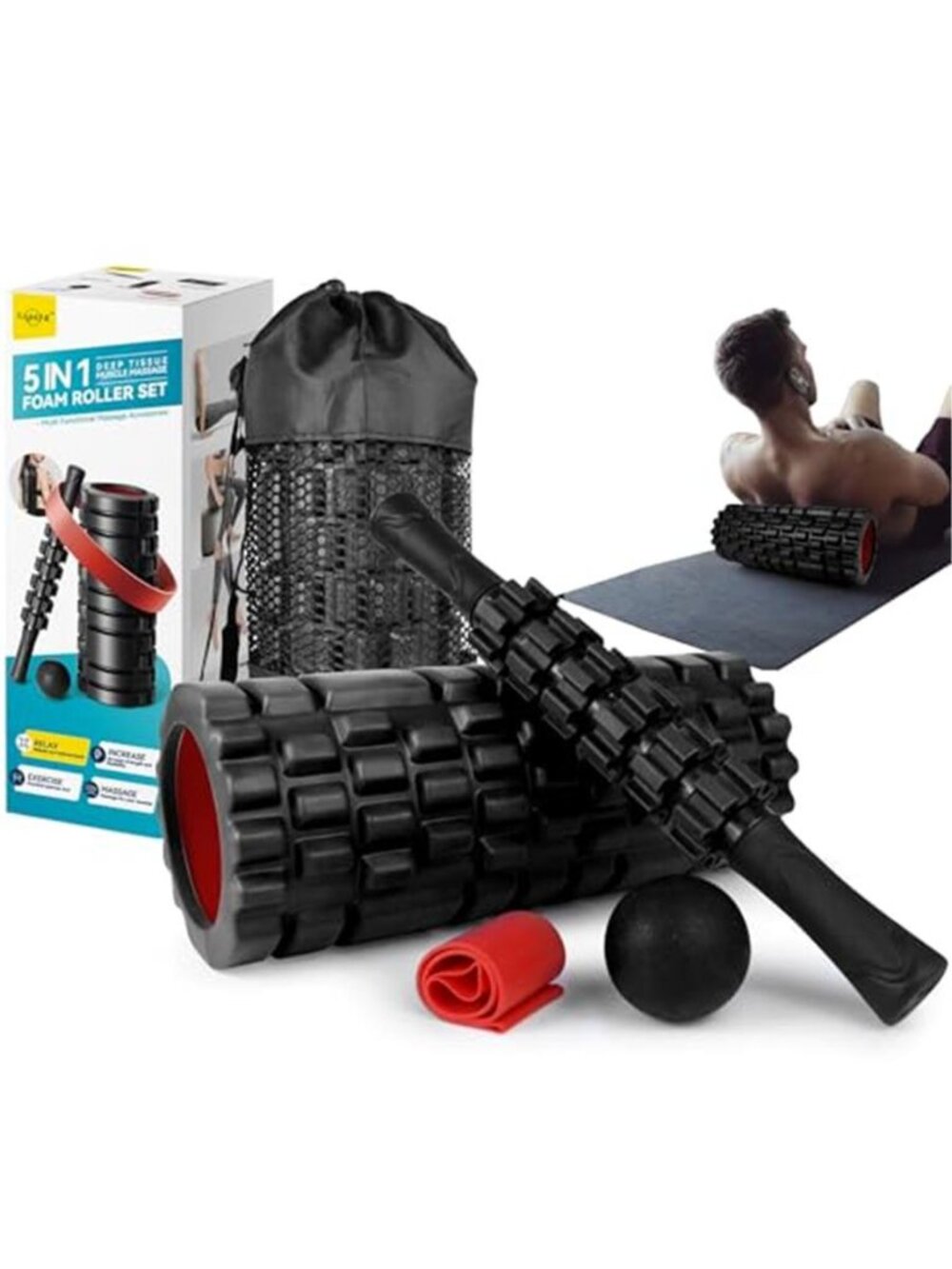 5-in-1 Foam Roller Set - Deep Tissue Muscle Recovery Kit with High Density